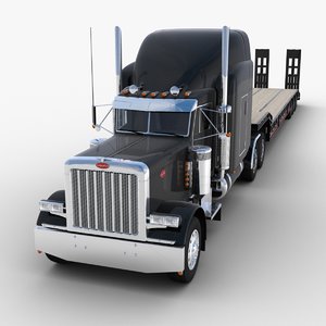 3D model lowboy semi-trailer truck v3