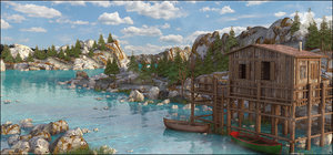 3D landscape environment lake model