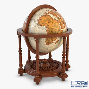 3D antique globe mapping world