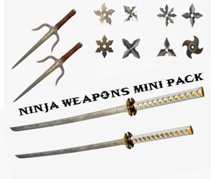 3D ninja weapons mini pack model