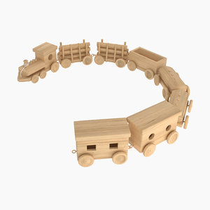 3D model toy wooden locomotive