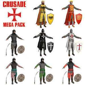 pack crusaders warriors sword 3D model
