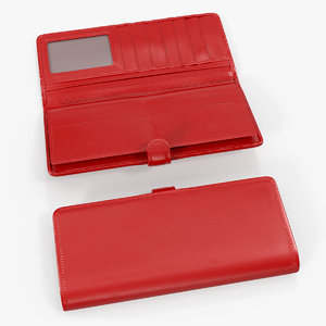 women long wallet red leather 3D