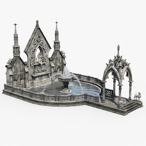 3D gothic fountain 02 model