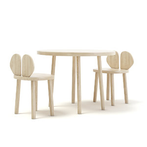 wooden children s table chairs 3D model