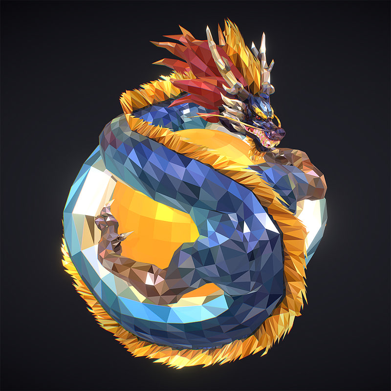 3d Blue Dragon Art Low Poly Model Turbosquid