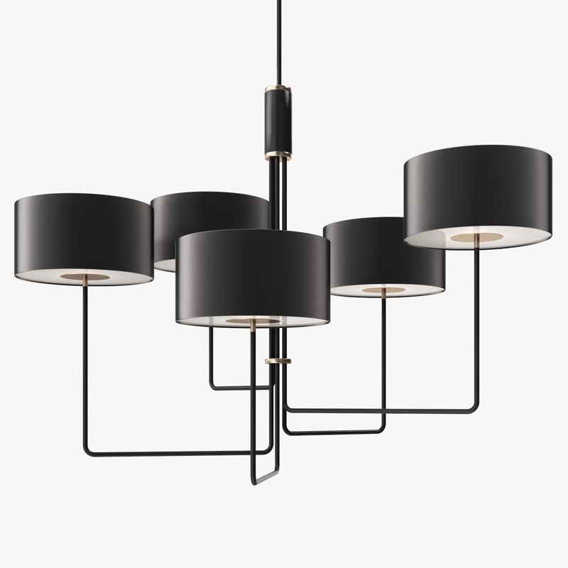 3d Martin Huxford Quintet, Hamilton Collection 5 Light Black And Gold Chandelier With Metal Shades