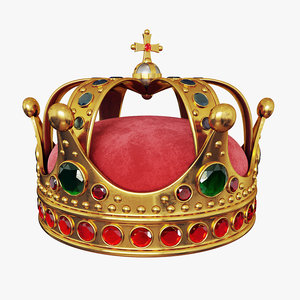 3D model golden crown gemstones