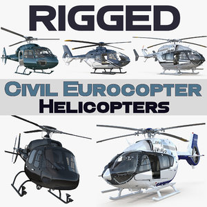 3D rigged civil eurocopter helicopters