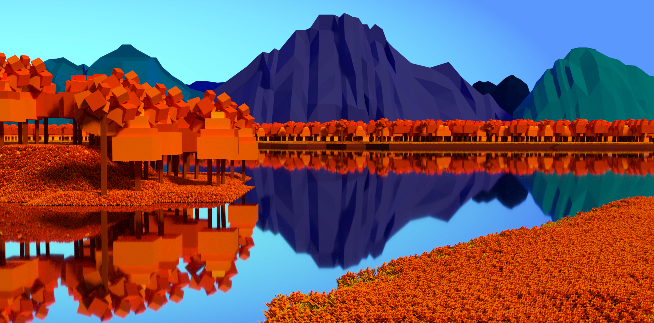 low-poly lakeside 3d model