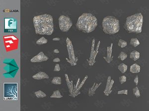 3D model rocks crystals gemstone