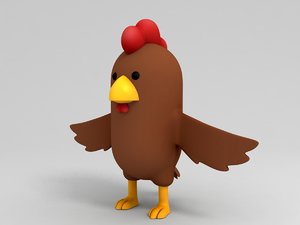 brown chicken character cartoon 3D model
