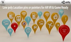 3D location pins icons low-poly