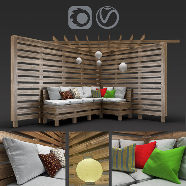 3D pergola pillows paper lanterns TurboSquid 1277452