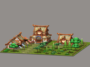 cartoon village 3D model