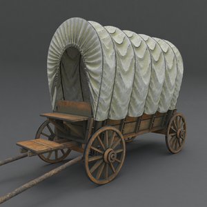 wooden covered cart modeled 3D model
