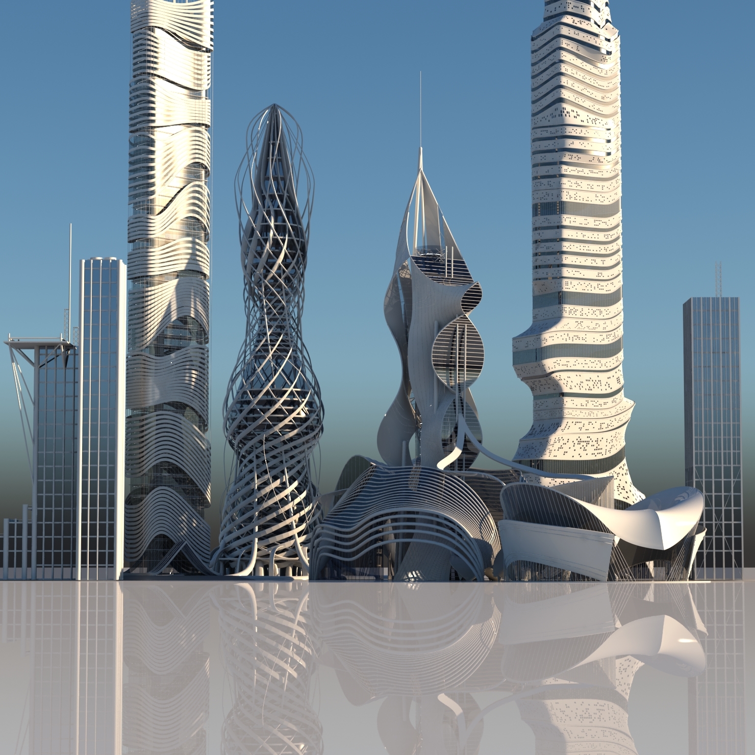 Futuristic Skyscrapers Buildings 6 3D Model - TurboSquid 1280425