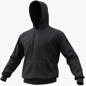 realistic black hoodie 01 3D model
