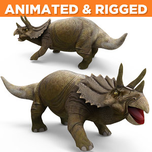 3D realistic triceratops rigged animation
