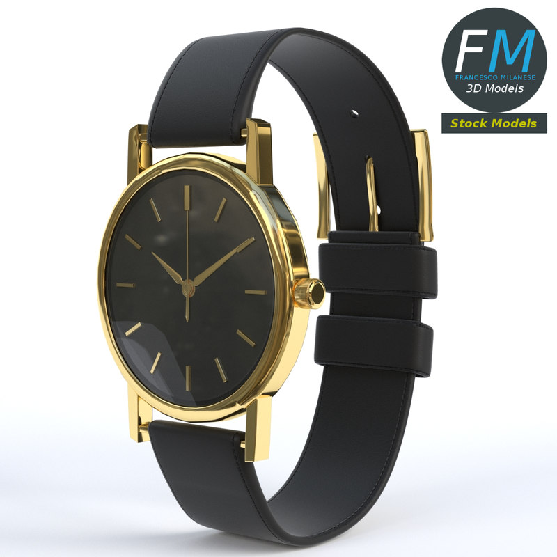 3D wrist watch leather watchstrap TurboSquid 1281736