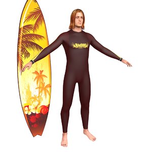 3D surfer surfing man model