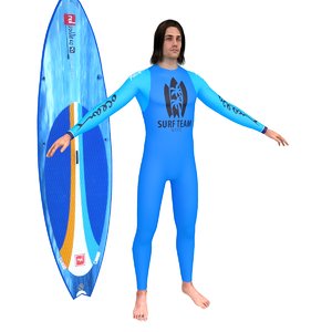 surfer surfing man 3D model