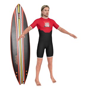 surfer surfing man 3D model