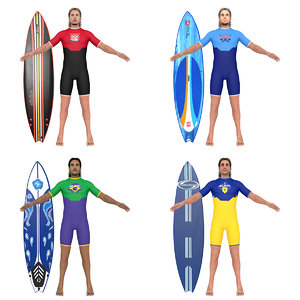 3D pack surfer surfing man model