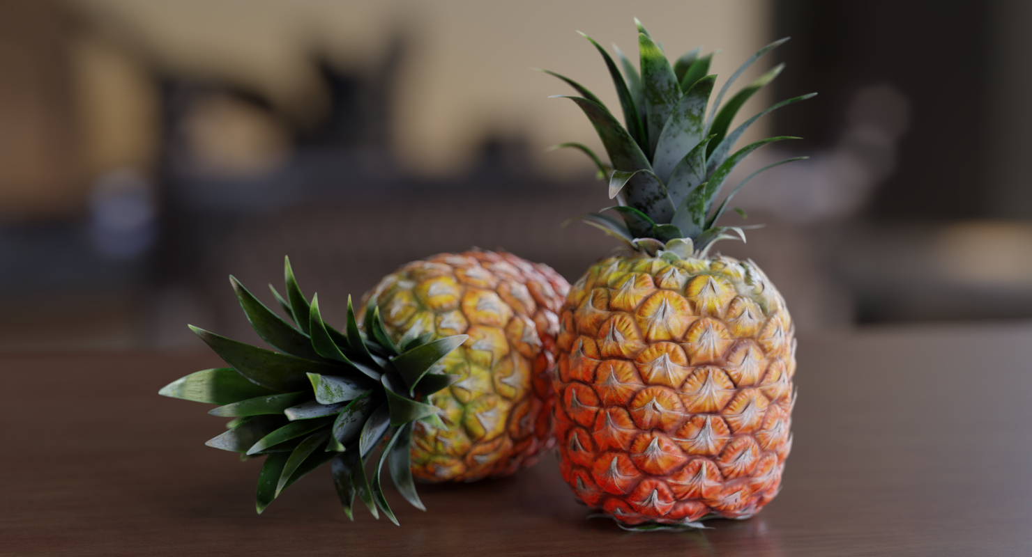 realistic pineapple fruit leaves 3d model