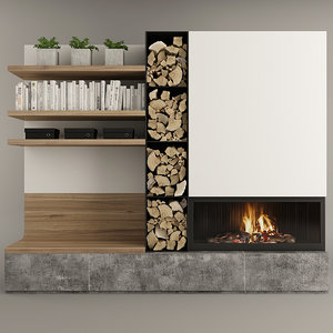 firewood fireplace books 3D model