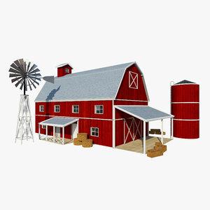 3D red barn windmill model