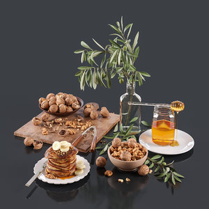 3D model walnut nuts honey