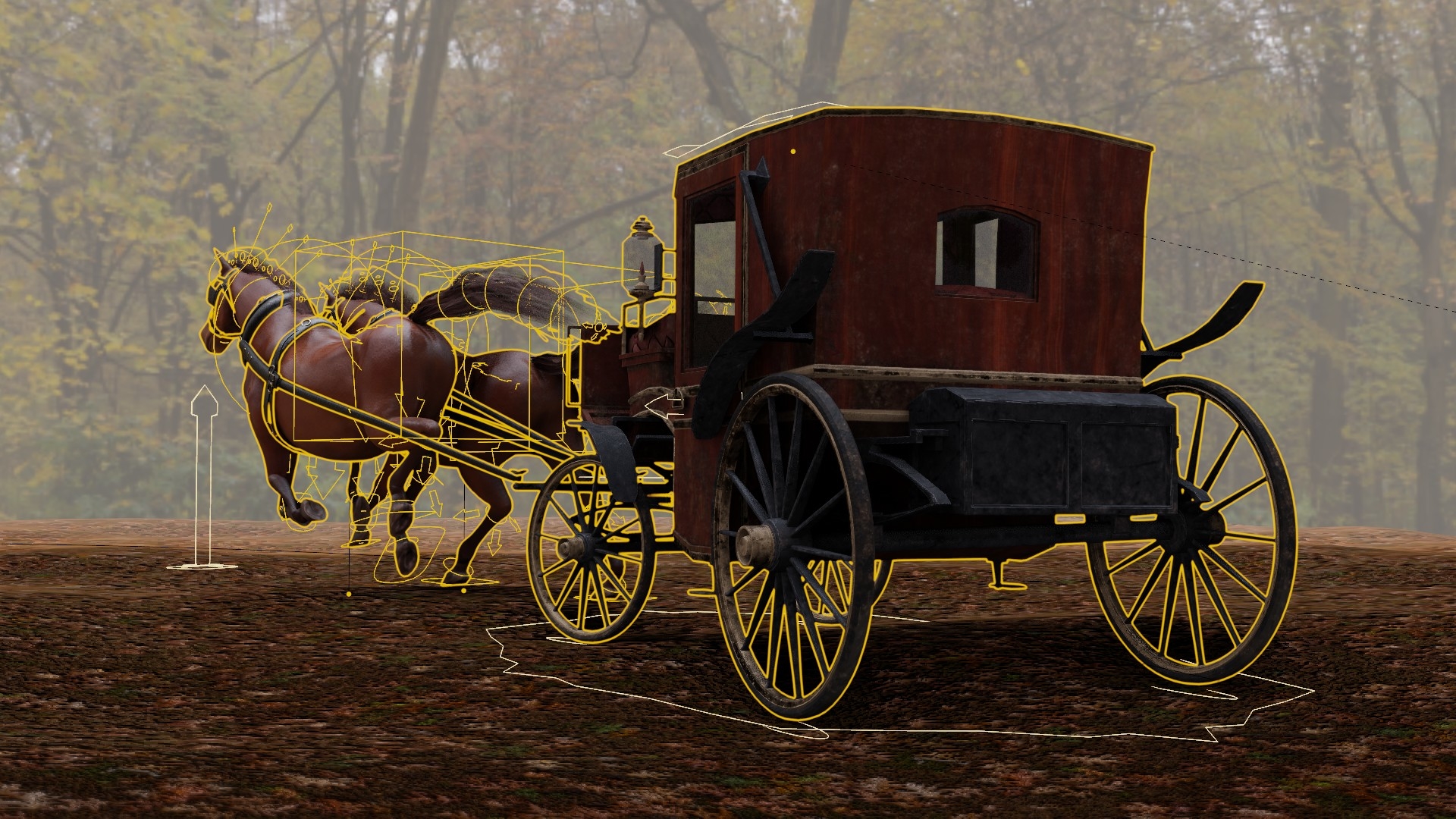 rigged carriage horses animations 3d model