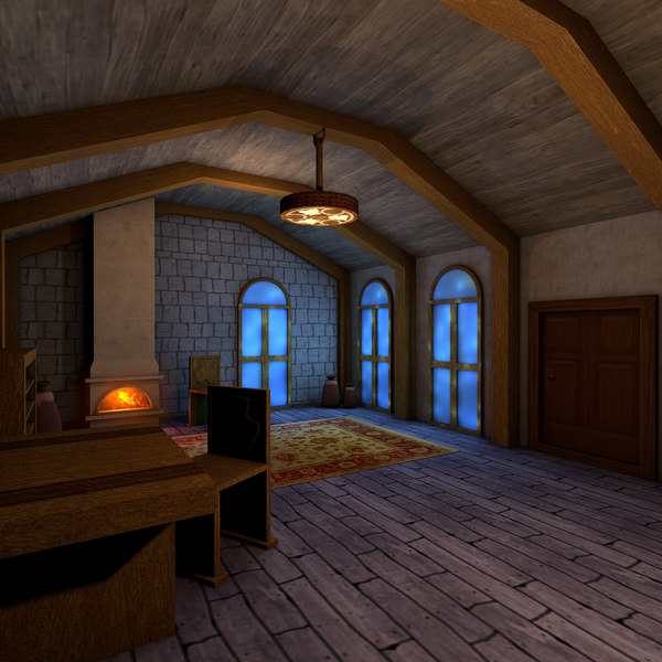 living medieval room interior 3D