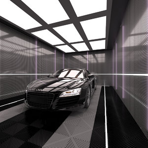 3D model car garage scene lights