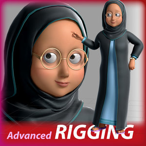 3D cartoon arab woman rigged