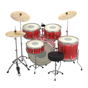 3D acoustic drums set kit model
