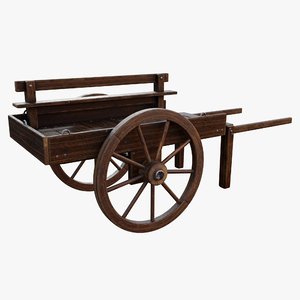 3D vintage wooden cart