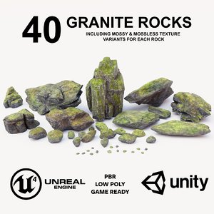 3D granite rock pack low-poly