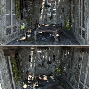 3D abandoned dining room model