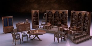 3D medieval library pack pbr