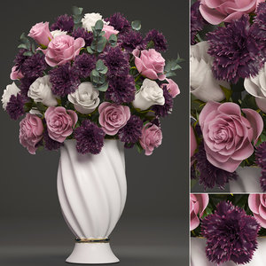3D bouquet flowers vase