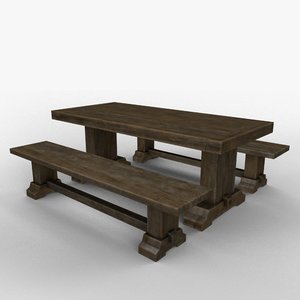 low-poly wooden bench table 3D