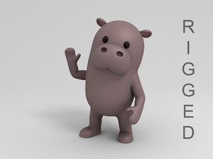 3D rigged hippopotamus cartoon