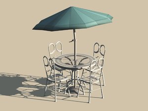 patio table chairs umbrella 3D model