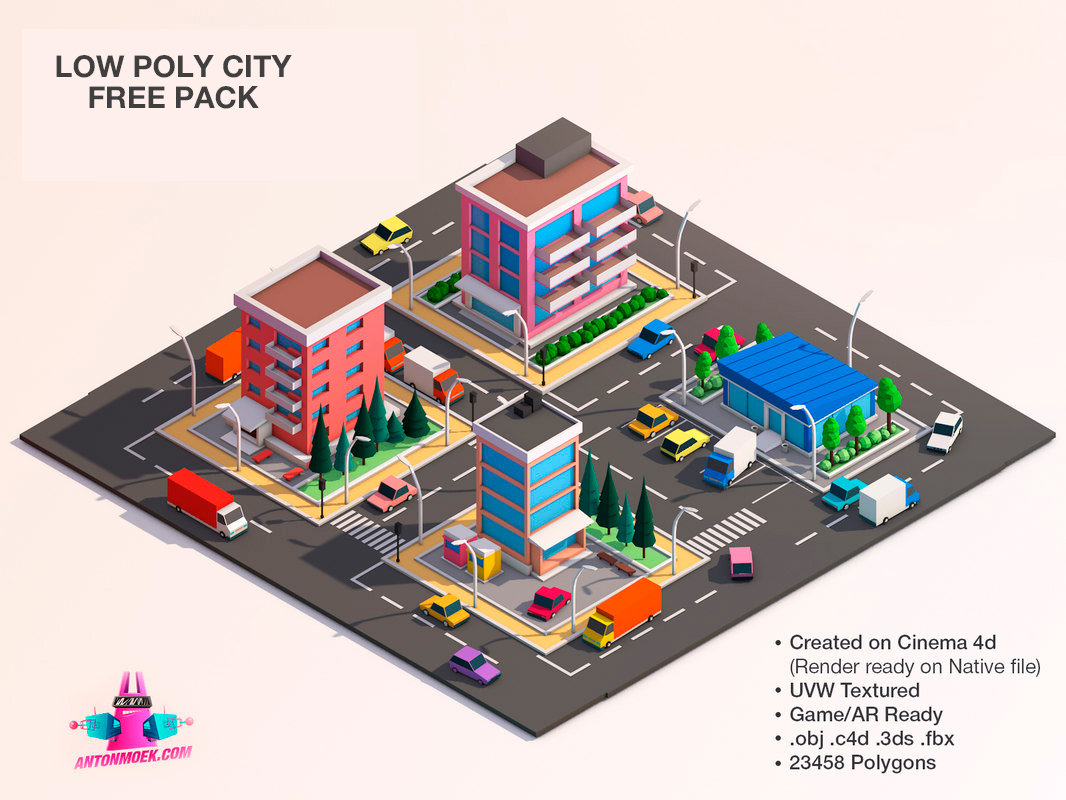 free cartoon city 3d model