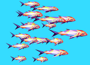 3D model art flock grey sea fish