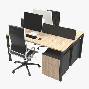 3D dual desk unit model