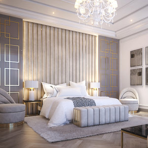 3D contemporary bedroom scene
