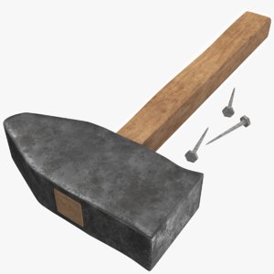 3D old hammer nail model